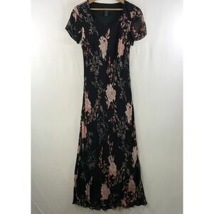 VTG Eva Blue Y2K Fairy Beaded Floral Maxi Dress Size 6 Whimsigoth Chiffon Sheer